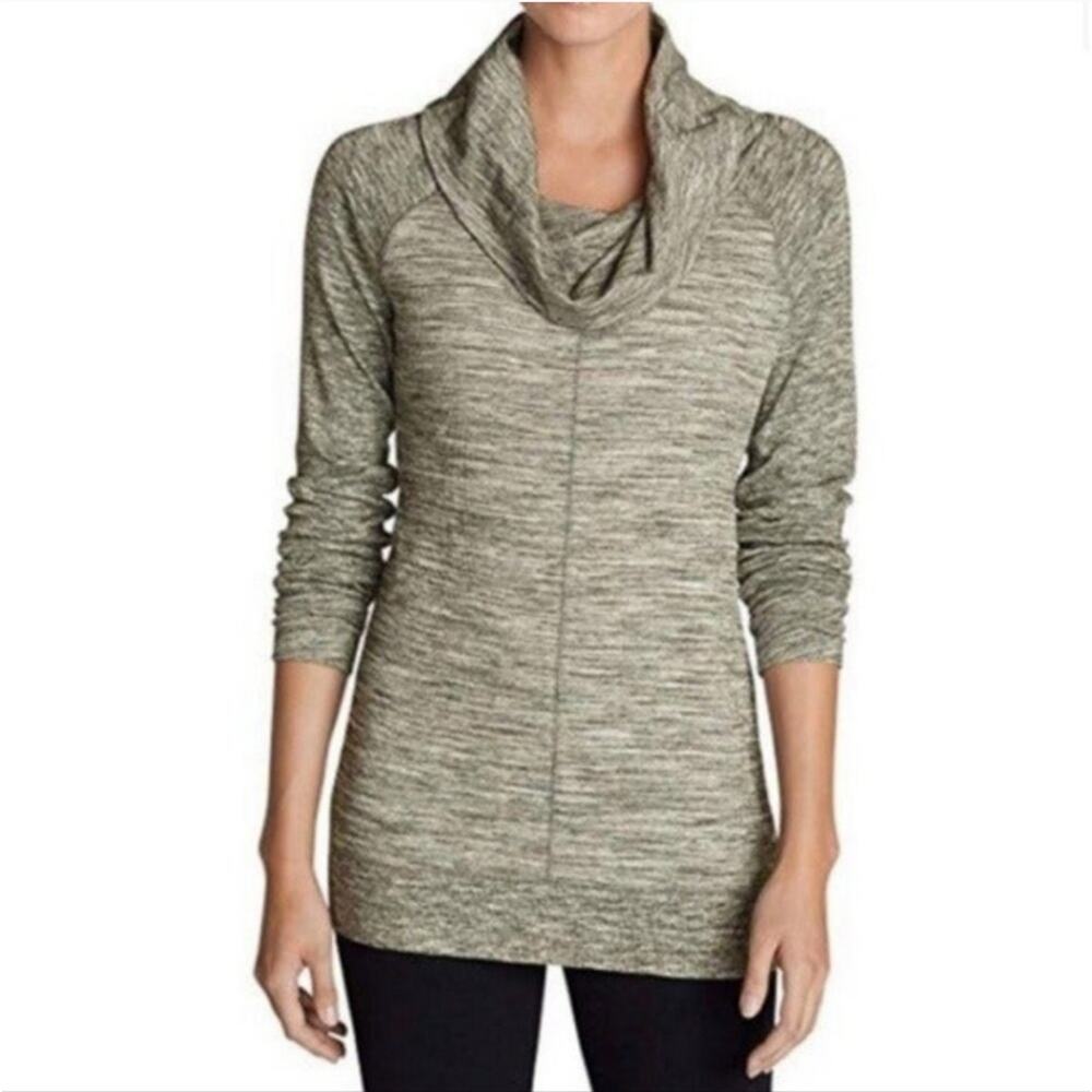 Eddie Bauer Stine’s Olive Green Waffle Cowl Neck Tunic Top - size Large